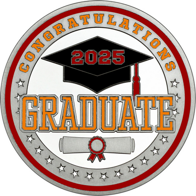 Orange "Congratulations Graduate" with Maroon 2025, Rim, Tassel & Ribbon